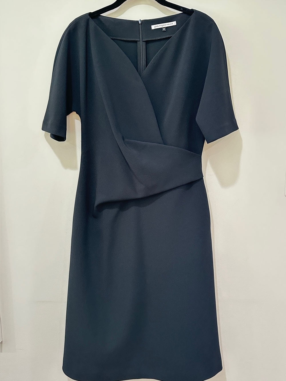 Adolfo Dominguez Black Asymmetric Draped Wrap Dress with Pockets Sz EU 38/US 6